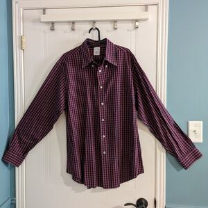 Brooks Brothers Mens Red and Blue Regent Fit Large Dress Shirt Plaid